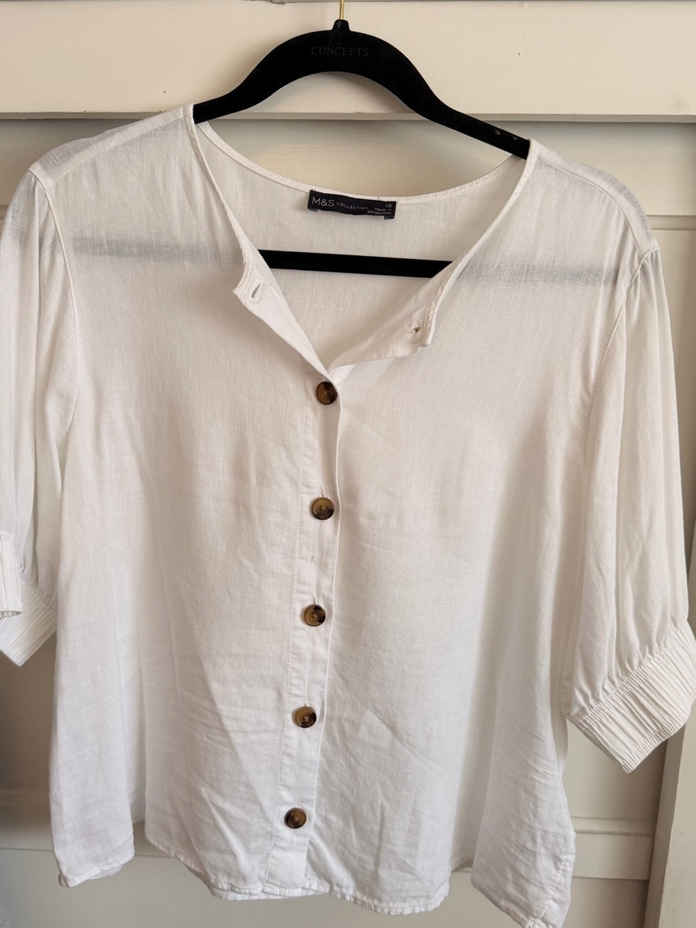 M&S White Button-Front Relaxed Short Sleeve Blouse